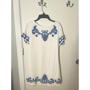 Tale to Tell Blue & Ivory Embroidered Shift Dress